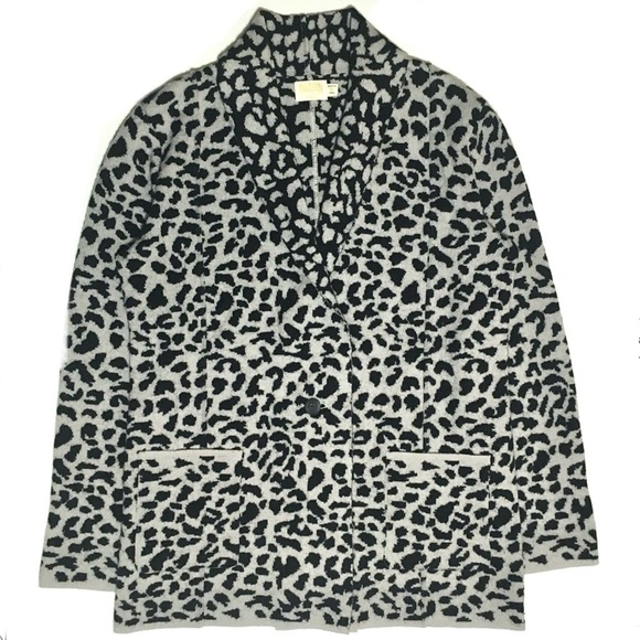 NATION LTD Kelly Blazer Leopard Cardigan Sweater Knit Jacket Wool Black Brown M - Picture 5 of 16